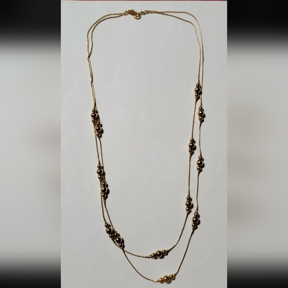 Vintage Avon Gold Tone Ball Beaded Double Strand 22" Chain Necklace